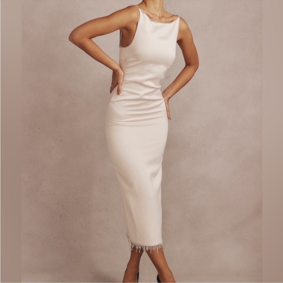 New HOUSE OF CB 'Margiela' Ivory Crystallised Midi Dress sz M - Picture 2 of 11